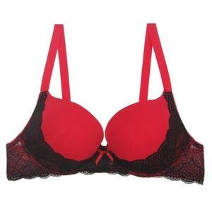Youmita 42DD Red Floral Lace Overlay Plunge Bra NWT